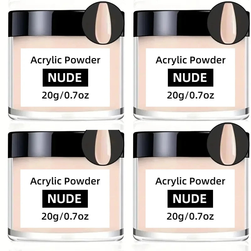 Acrylic Nail Powder Set: 4 Colors Clear Nude Pink White Acrylic Powder for Acrylic Nail Dipping Extension Carving