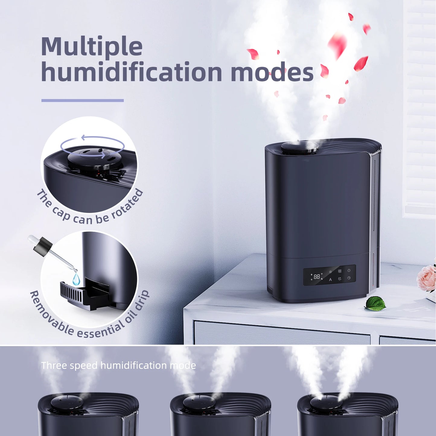 Ultrasonic Humidifier 6L 360° Adjustable Mist Direction 7 Color Light Aroma Fragrance for Bedroom,Children's Room,300 ml/h 3 Gea
