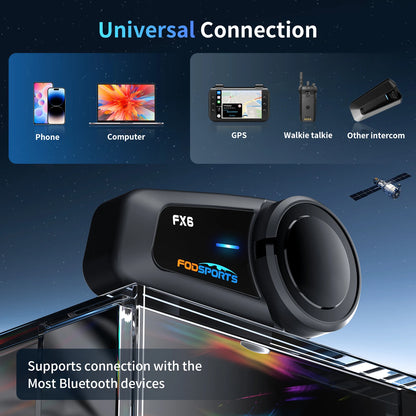 2 pcs Fodsports FX6 Helmet Bluetooth Intercom Motorcycle Wireless Helmet Headset Interphone,6 Riders,FM