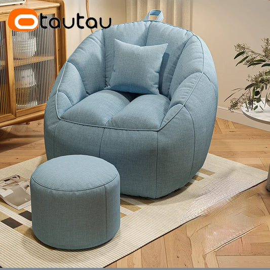 OTAUTAU Cotton Linen Bean Bag Chair with Filling Corner Beanbag Pouf with Ottoman Adults Kids Floor Sofa Nest Couch SF153 - Merit Sell