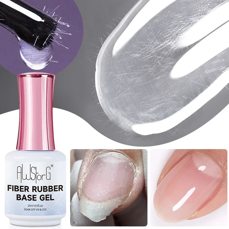 AWStorG 15ML Fiber Builder Nail Gel In A Bottle UV Semi Permanent Clear Pink Nail Strengthener Extension Construction Gel