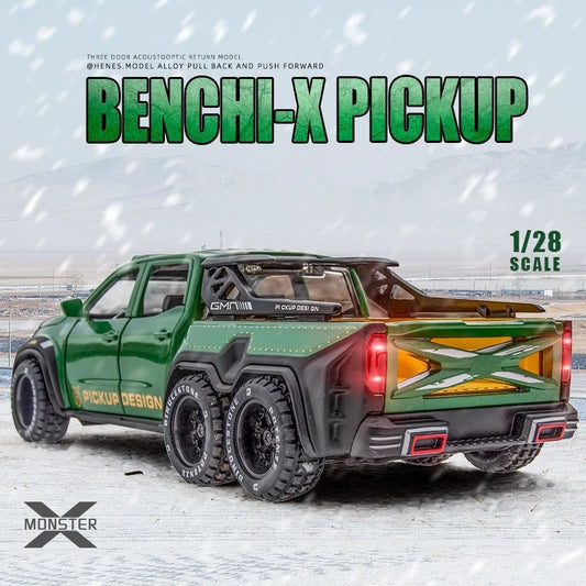 1/28 X-class 6X6 Tyre Pickup Metal Diecast Alloy Toy Cars Models Trucks For Boys Childrens Kids Off-road Vehicle Collection Gift