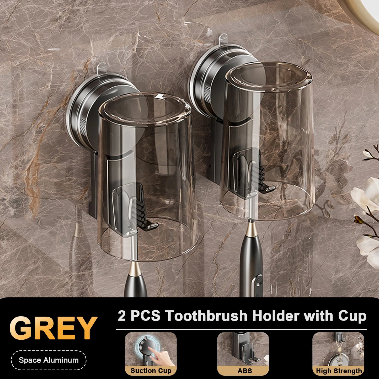 Suction Cup Toothbrush Holder With Squeezer Perforation-free Bathroom Shelf Mouthwash Cup Toothbrush Holder