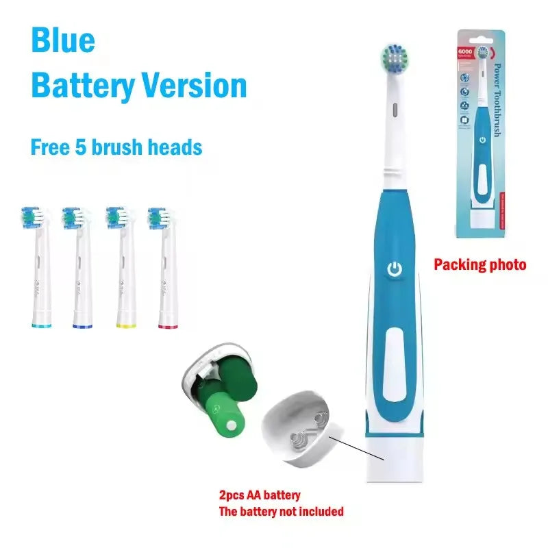 Adult Soft Bristle Electric Toothbrush - Battery Powered Teeth Whitening Gum Care with Rounded Vibrating Heads