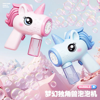 2025 Unicorn Electric Bubble Gun Kids Toy Bubbles Machine Automatic Soap Blower with Light Outdoor Party Games Children Gift Toy
