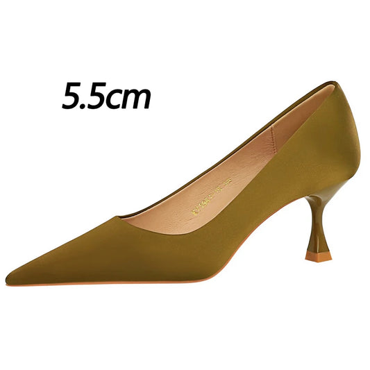 BIGTREE Shoes Kitten Heels 5.5 Cm Women Pumps Silks Satins Lady Heels Fashion Women Shoes Low Heel Female Shoes Large Size 43