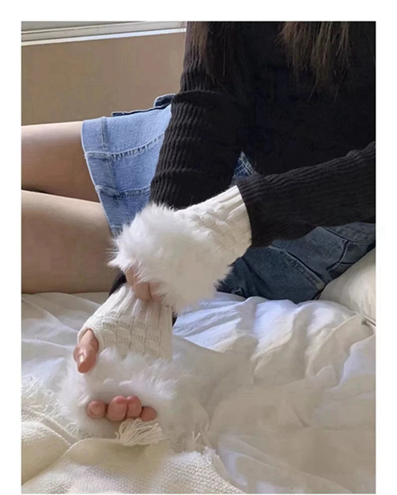 nail art gloves white plush knitted elastic fingerless gloves for photo nails warm sleeve decoration Nails Accessories supplies