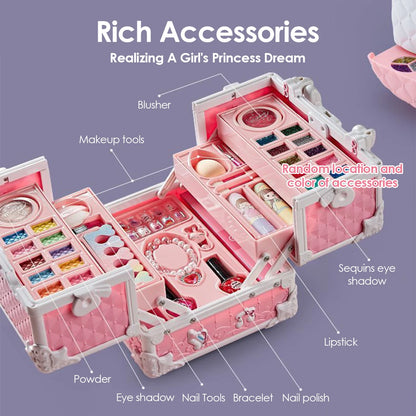 Kids Makeup Kit for Girls Princess Real Washable Pretend Play Cosmetic Set Toys with Mirror Non-Toxic & Safe Birthday Gifts - Merit Sell
