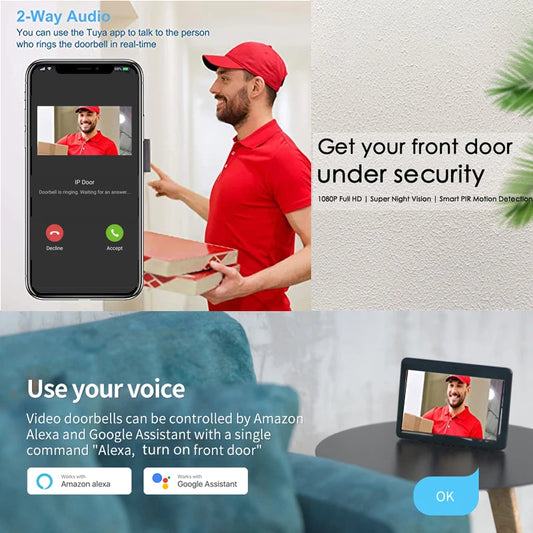 Tuya App 2.4G Wifi Wireless 1080P HD Video Doorbell Doorphone Villa Intercom Remote Door Lock Unlock Module 12V POE Connection - Merit Sell