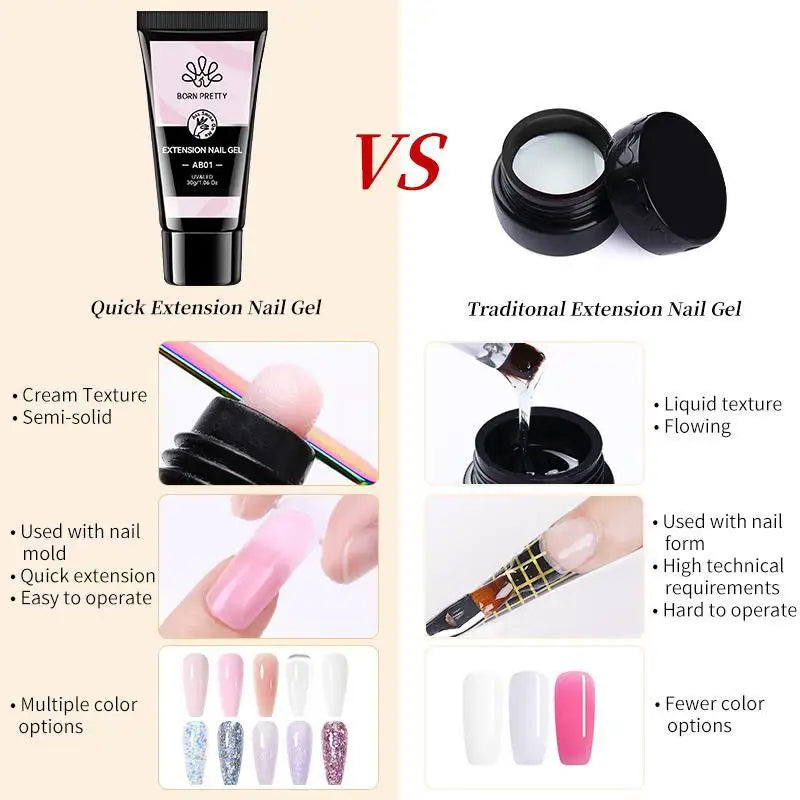 BORN PRETTY 30ml Extension Nail Gel Polish Glitter Crystal Nail Art Fast Extend Nude Pink Varnis Semi Permanent UV Hard Gel Nail