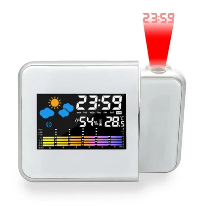 Color LCD Digital Projection Alarm Clock Temperature Thermometer Humidity Hygrometer Desk LED Time Projector Calendar