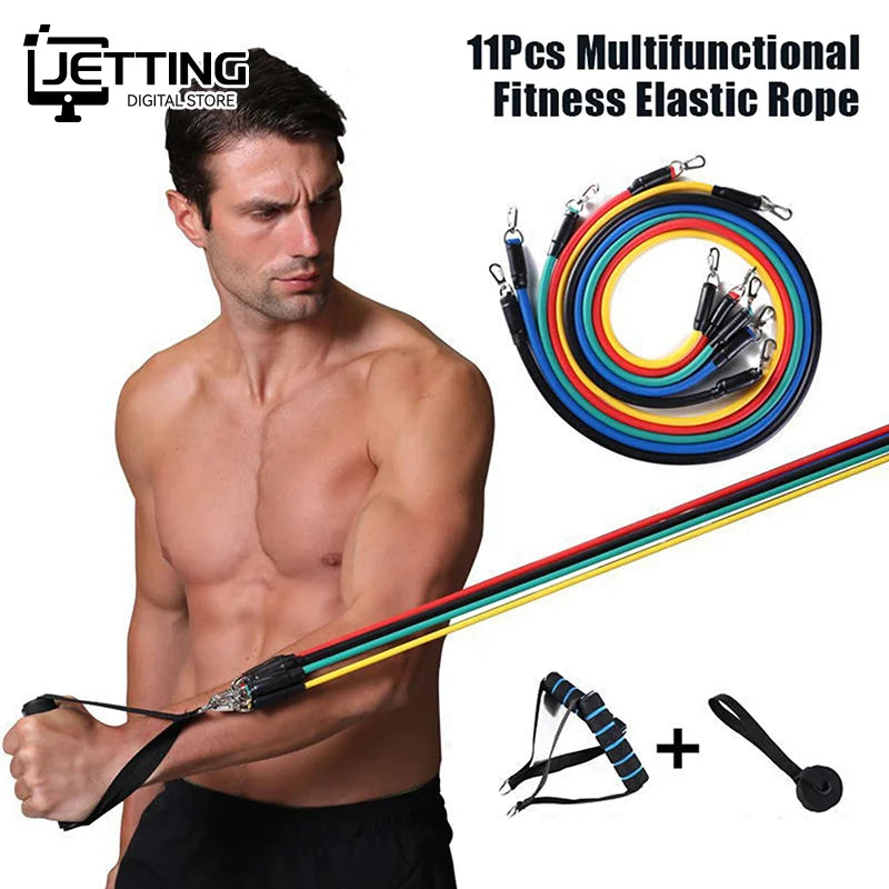 TPE Resistance Band Set Color Fitness Band Pull Rope Elastic Training Band With Door Anchor Handles Carry Bag Legs Ankle Straps