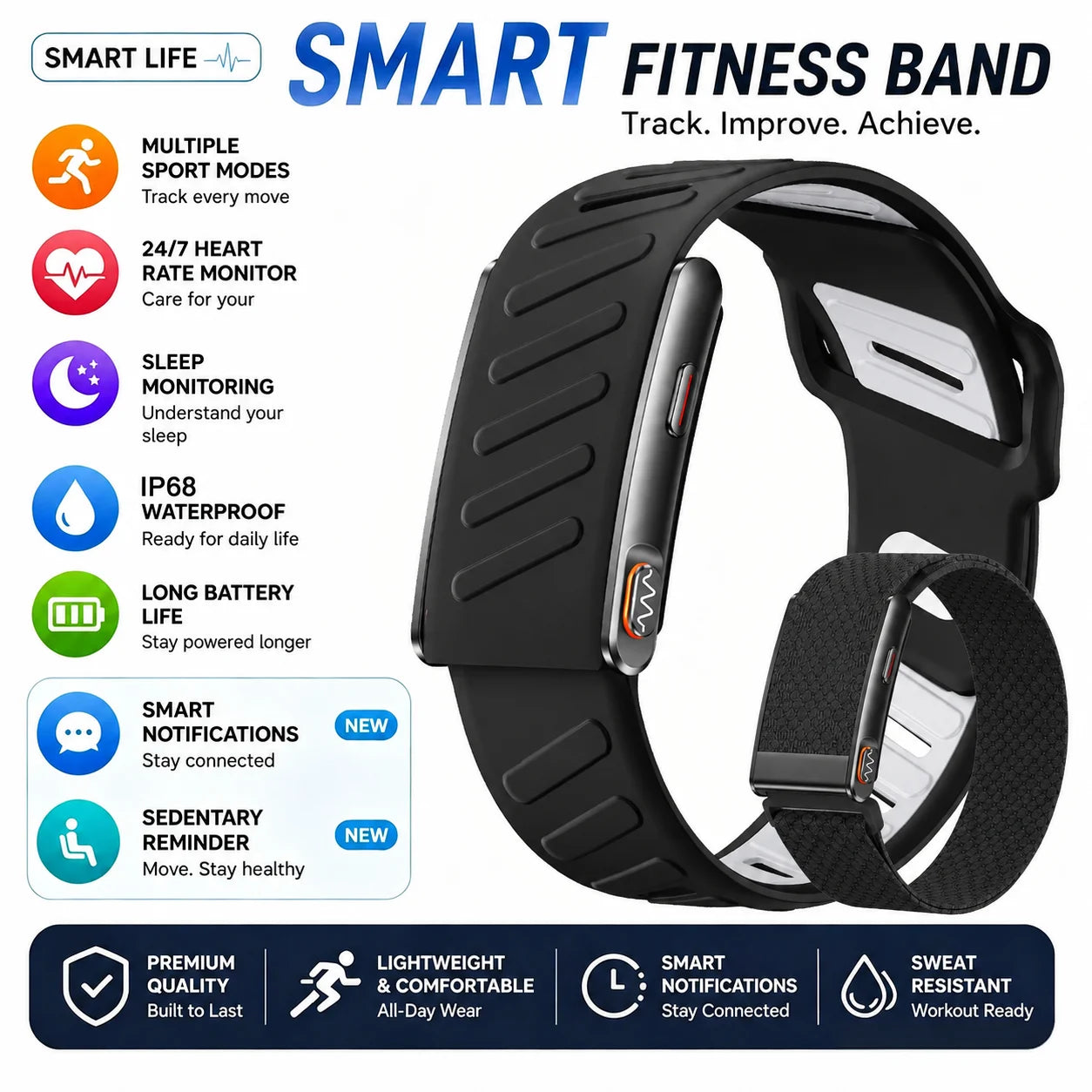Smart Fitness Bracelet ECG HRV 24H Heart Rate SpO2 Monitor 120+Sports Modes Long Standby Health Tracking Wristband For Adults