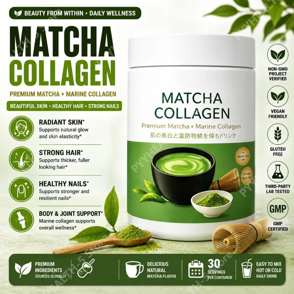Matcha Collagen Powder 90g with Marine Collagen Green Tea Blend Daily Beauty Wellness Drink Mix for Hair Skin Nails Support