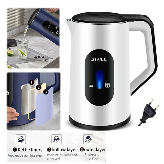 2.2L Stainless Steel Electric Digital Display Large Tea Kettle Auto-Shutoff Thermal Water Kettle 1500W Fast Boil Tea Pot Kettle