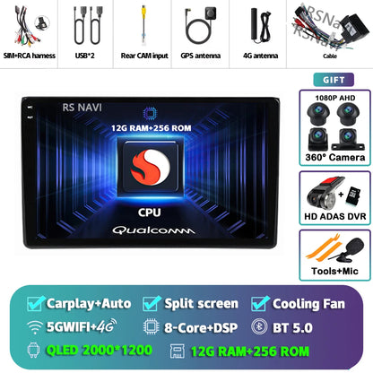 Android 14 Carplay Auto 2K Screen Car Radio Multimedia Player For Audi A4 2 3 B6 B7 S4 RS4 2000-2009 Autoradio Stereo Head Unit