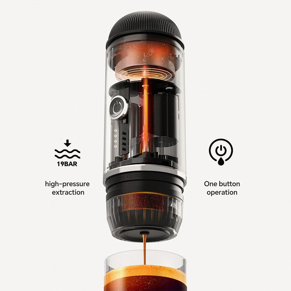 Wireless Portable Espresso Coffee Machine 19 Bar Automatic Heating fit Capsule & Ground Travel Coffee Maker for Camping Office