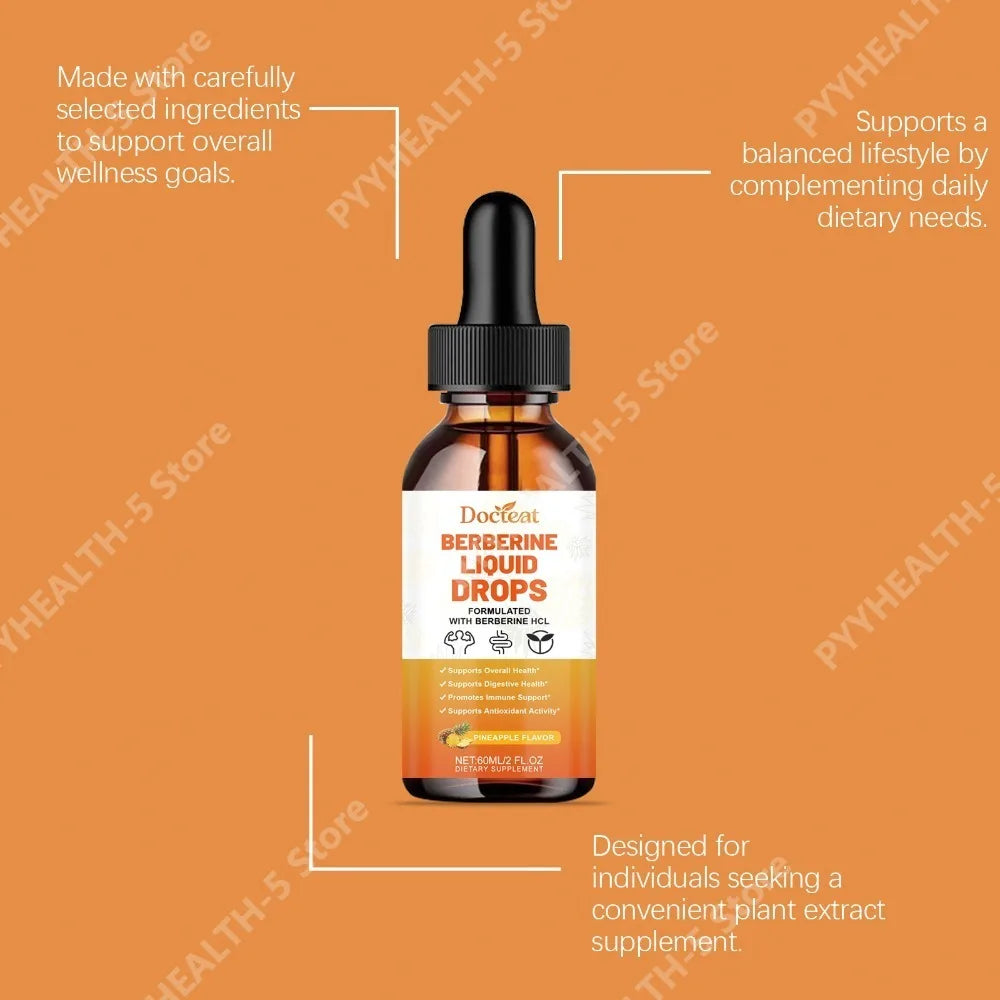Docteat Berberine Liquid Drops Pineapple Flavor with Green Coffee Bean, Ceylon Cinnamon, Milk Thistle, 2 Ml, 30 Servings