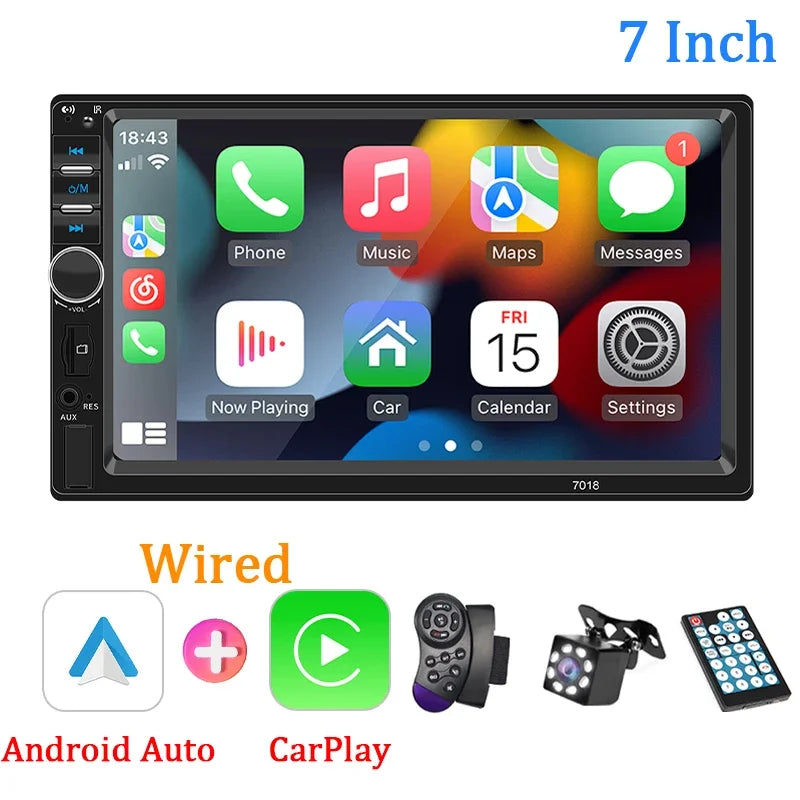 7“ Carplay Car Radio 1 Din Android Auto Universal Multimedia Autoradio Player HD Touch Screen FM AUX Input Bluetooth MirrorLink
