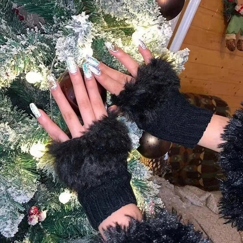 nail art gloves white plush knitted elastic fingerless gloves for photo nails warm sleeve decoration Nails Accessories supplies