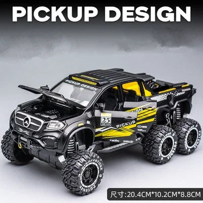 1/28 X-class 6X6 Tyre Pickup Metal Diecast Alloy Toy Cars Models Trucks For Boys Childrens Kids Off-road Vehicle Collection Gift