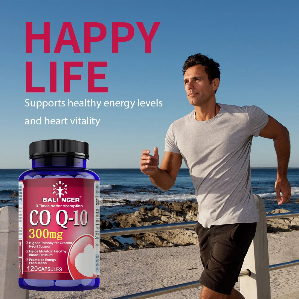 CoQ10 300mg Capsules - Highly Absorbable Antioxidant, Cardiovascular Heart Energy Support, Vegan, Non-GMO, Gluten-Free