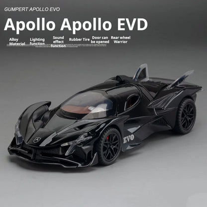 1:32 Scale Apollo EVO Car Toy Models Alloy Diecast Sports Cars Pull Back Sound Light 2 Doors Opened Racing Vehicles Gift for Kid