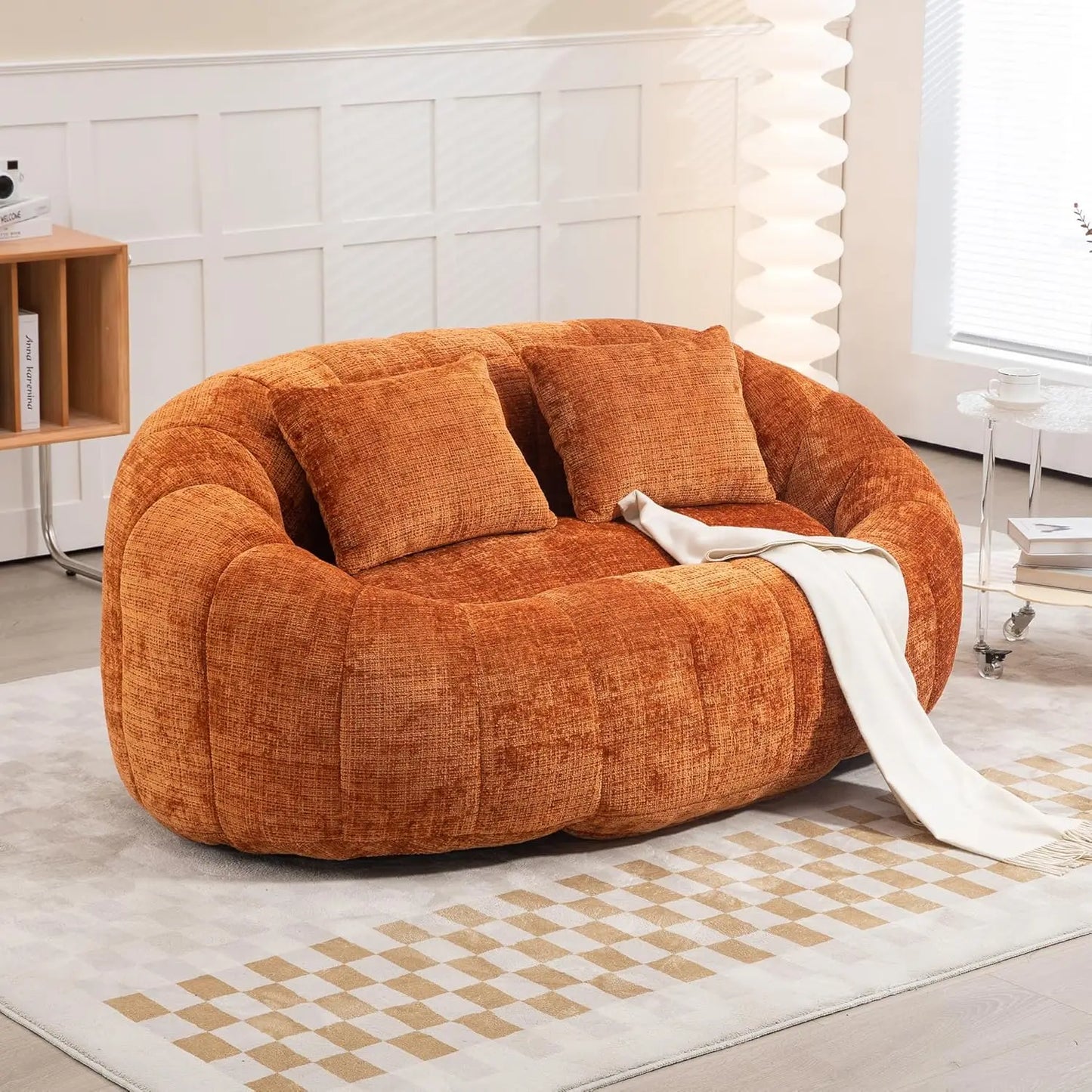 Bean Bag Sofa, Comfy Loveseat Sofa with 2 Pillows, Soft Giant Bean Bag Chair, Cozy Round Lazy Sofa with Wide, Customized