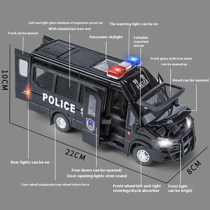 1:24 Scale IVECO Police Alloy Car Diecast Metal Model Sound & Light Pull Back Toy Interior Ornaments Children Toy Gifts Doiplay
