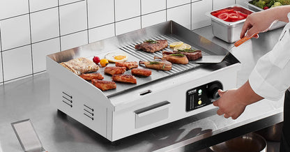 SucceBuy 14"-22" Electric Countertop Griddle Teppanyaki Grill 1600W/3200W Stainless Steel Flat Top Grills for Pancake Chicken - Merit Sell