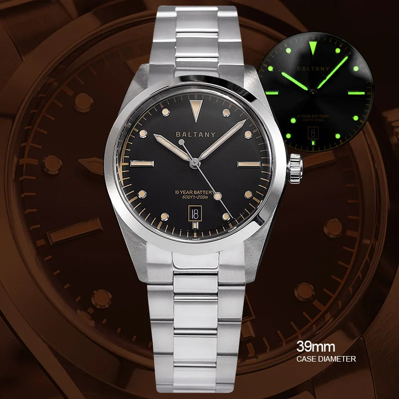 Baltany Explorer Homage Quartz Watch S4041 200m Waterproof Ronda 715li Movement 39MM Stainless Steel Retro Sports Men's Watches