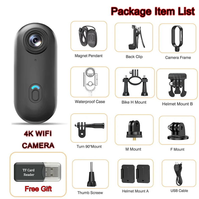 4K Mini HD WiFi 2.4G Action Camera Waterproof Magnetic Clip Click Chest Body Motorcycle POV Wearable Thumb Video Vlog Cameras