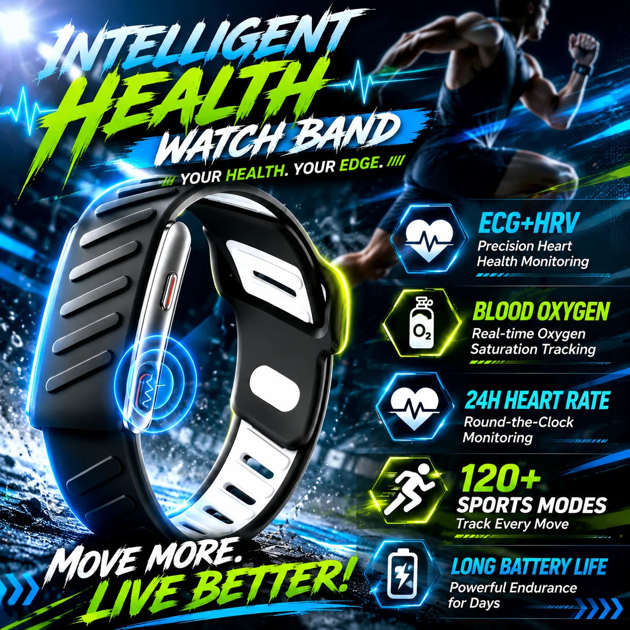 Smart Fitness Bracelet ECG HRV 24H Heart Rate SpO2 Monitor 120+Sports Modes Long Standby Health Tracking Wristband For Adults