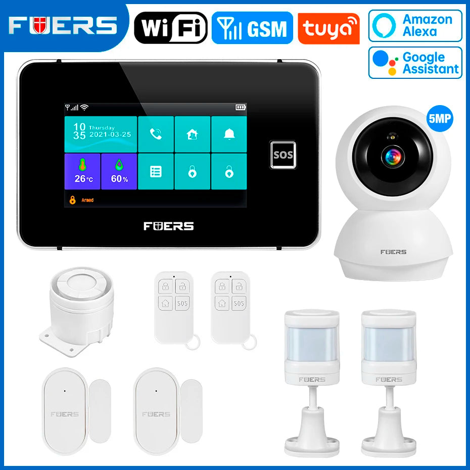 FUERS 4.3 Inch TFT Screen WiFi GSM Tuya Smart Home Security Alarm System G60B Temperature Humidity Display 433MHz Control Siren