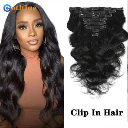 Body Wave Clip in Hair Extension Human Hair Natural Black Wavy Clip in Hair Extensions for Women 8pcs 120g/set Hair Accessorieen