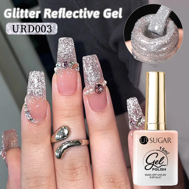 UR SUGAR 15ml Champagne Gold Reflective Glitter Gel Nail Polish Soak Off  Semi Permanent UV Gel Varnish For Summer Manicure Nail