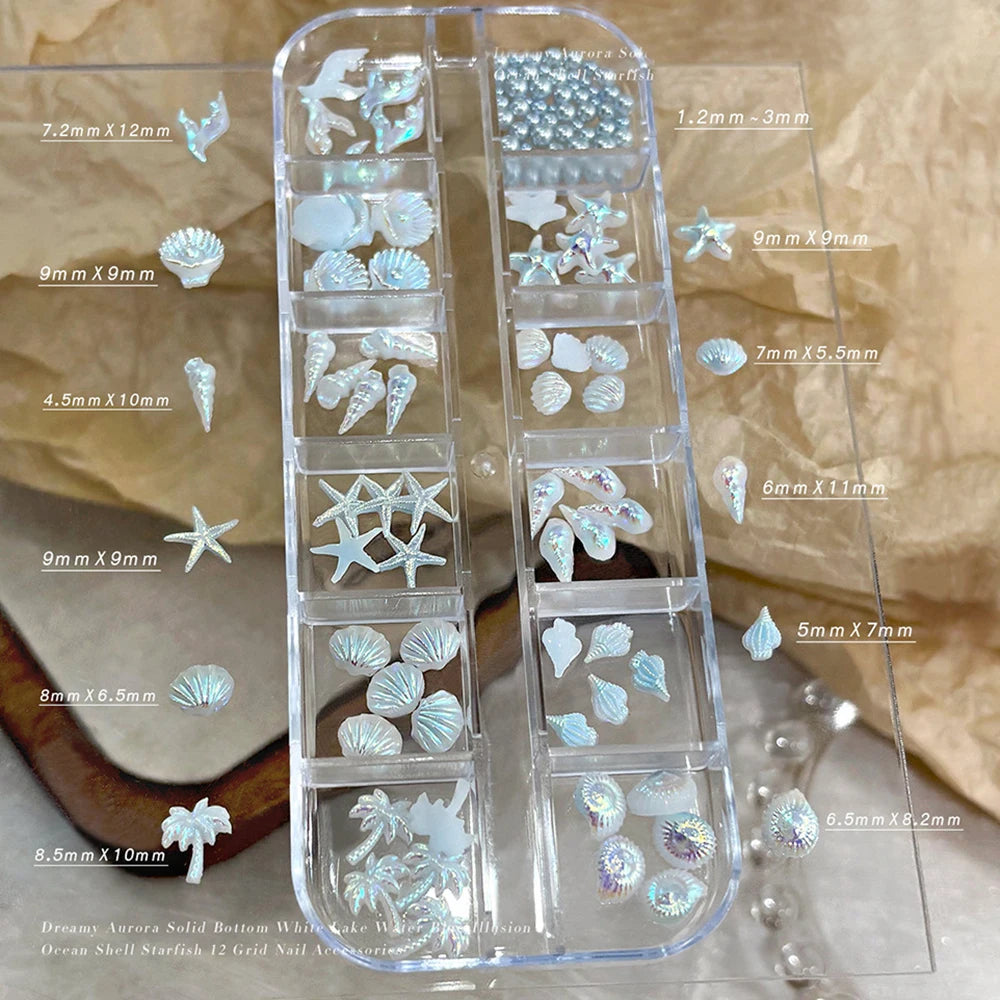 12 Shapes Mix Metal Nail Art Studs 3D Ocean Theme Design Gold Shell Seahorse Starfish Conch Alloy Nail Rivets Manicure Decor