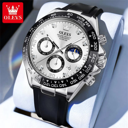 OLEVS Men's Watches Waterproof Luminous Moon Phase Date Chronograph Men's Wristwatch Luxury Original Quartz Wrist watch for Men