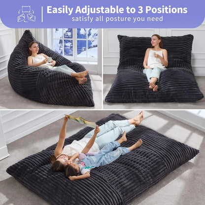 3 in 1 Bean Bag Chair Giant Bean Bag Chairs Convertible Bean Bag Floor Cushion with Machine Washable Cover Beanbag Chairs