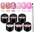 7pcs/set 8ml Sequins Gel Nail Polish Set Vibrant Pink Color Glitter Semi Permanent Soak Off UV LED Nail Art Varnish For Manicure