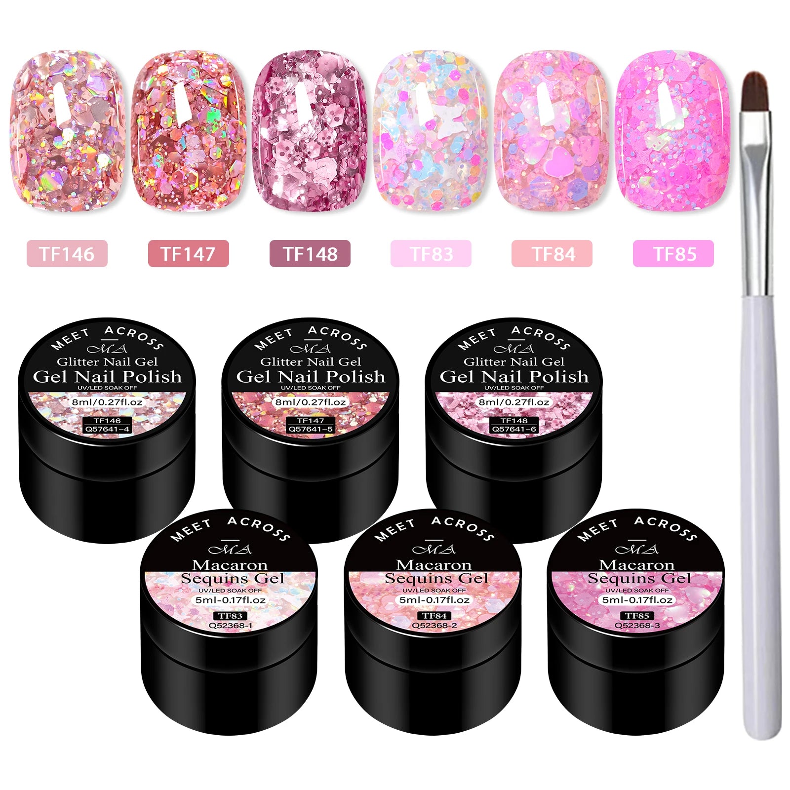 7pcs/set 8ml Sequins Gel Nail Polish Set Vibrant Pink Color Glitter Semi Permanent Soak Off UV LED Nail Art Varnish For Manicure