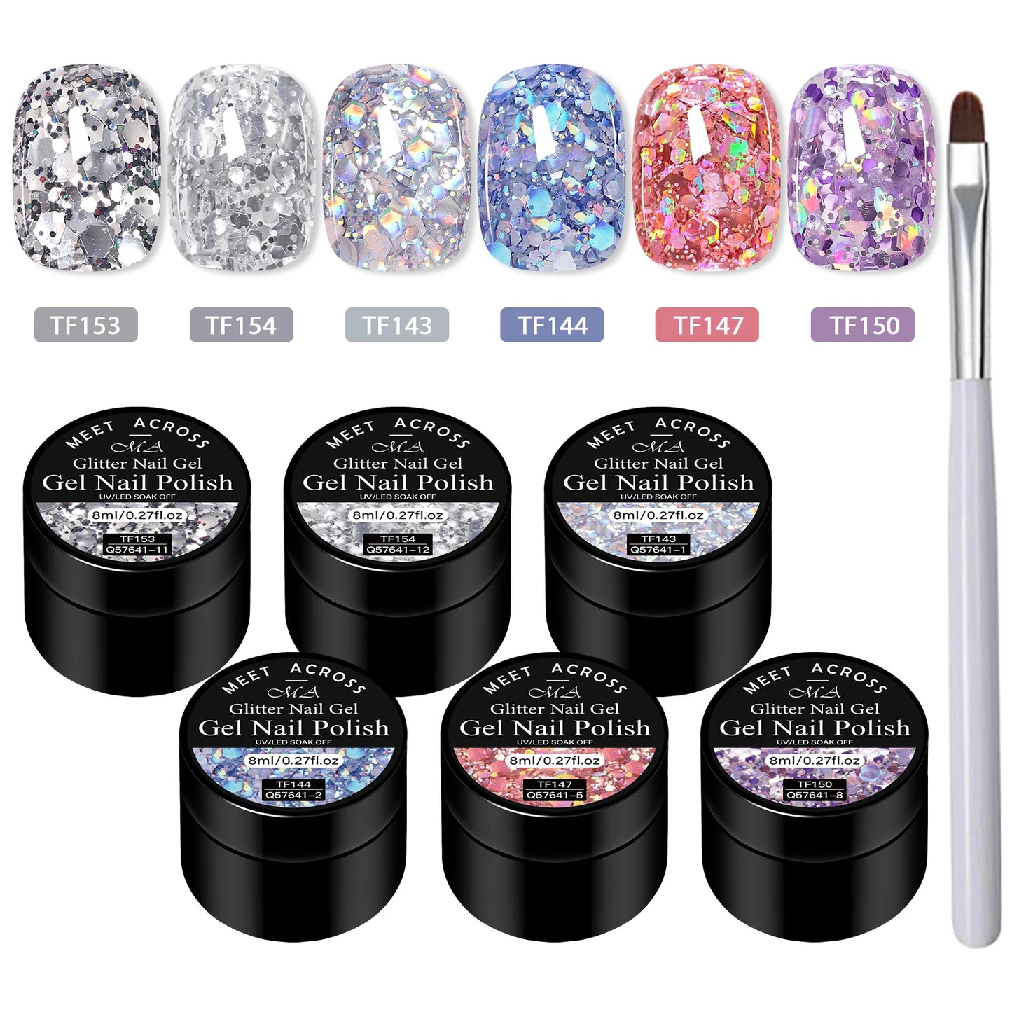 7pcs/set 8ml Sequins Gel Nail Polish Set Vibrant Pink Color Glitter Semi Permanent Soak Off UV LED Nail Art Varnish For Manicure