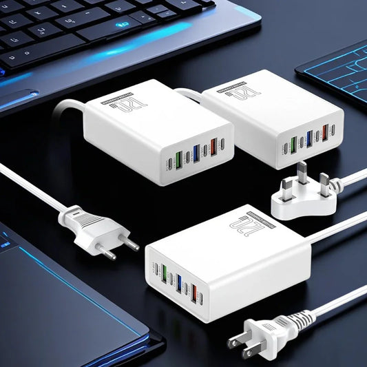 120W Charging Head 7 Ports 3USB+4PD Fast Charging Phone Charger Head 5V4A US/EU/UK Standard Charger for Mobile Phones - Merit Sell