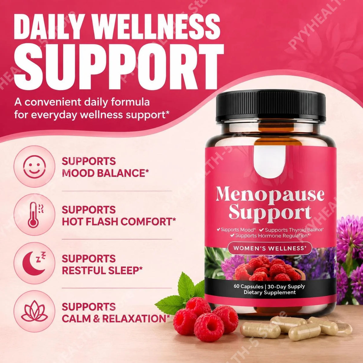 Women's Menopause Support Capsules with Dong Quai & Lemon Balm for Mood, Sleep and Hot Flash Support 60 Capsules