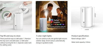 SEJOY Humidifiers for Bedroom Large Room Ultrasonic Air Humidifier for Baby Plant 4L Top Fill Smart Constant Humidity