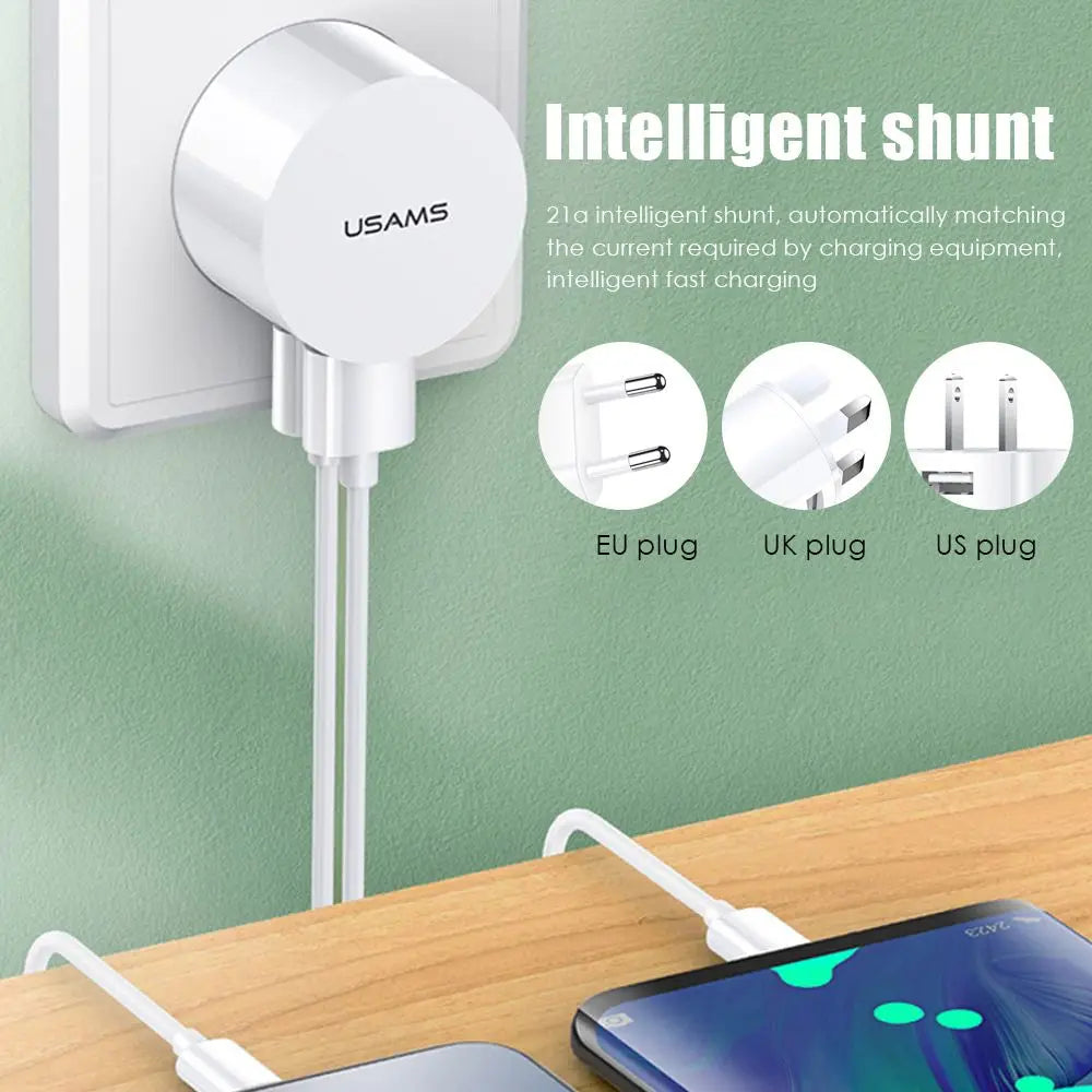 Round Quick Charge Mobile Phone Charging Wall Charger Dual USB Charger Charging Adapter Travel Charger