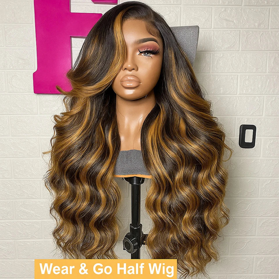 1B30 Gradient color Half wig Human Hair Body Wave Loose Wave Full Machine Made Body wave human hair wigs For Women