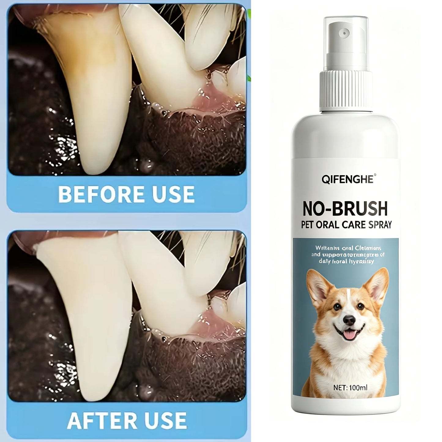NO-BRUSH PET ORAL CARE SPRAY, No Brushing Needed Pet Breath Freshener, Gentle Oral Cleaner for  Cat Dog Daily Dental Care