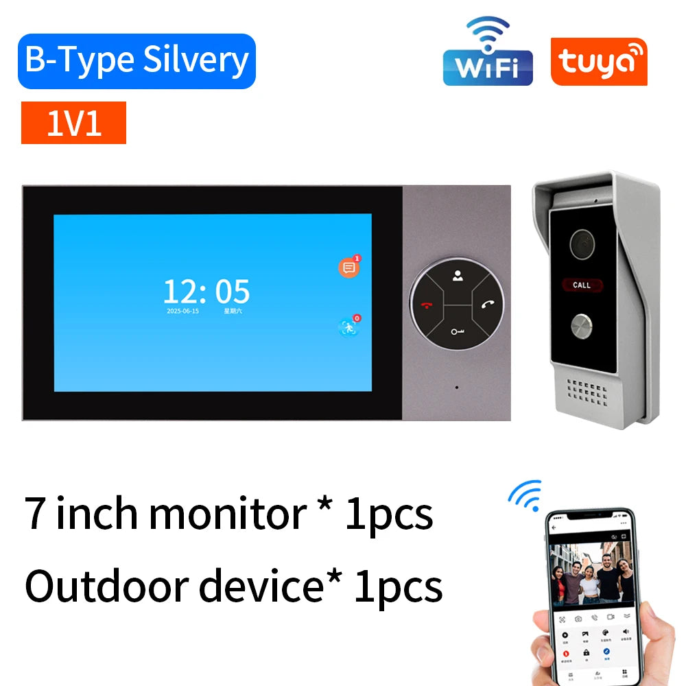4 Wires support tuya app Wifi 1080P Video Intercom Video Door Phone 7'' Touch Monitor Video Doorbell Door Camera Security System