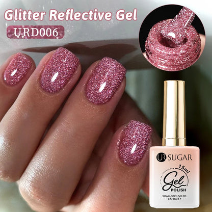 UR SUGAR 15ml Champagne Gold Reflective Glitter Gel Nail Polish Soak Off  Semi Permanent UV Gel Varnish For Summer Manicure Nail